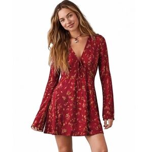 BETSEY JOHNSON VTG Y2K Floral Mesh V-Neck Tie Front Mini Babydoll Dress Red Sz M